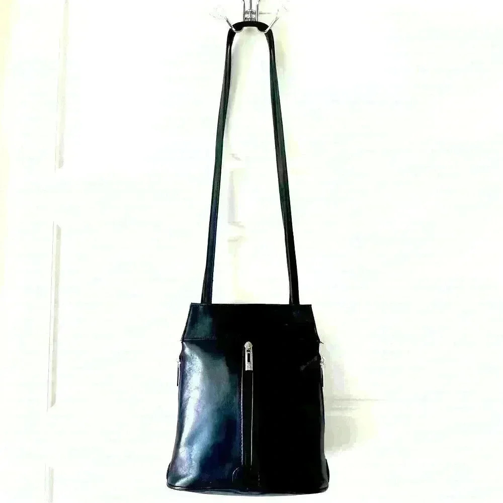 VERA PELLE BLACK LEATHER SHOULDER BAG MADE IN ITALY